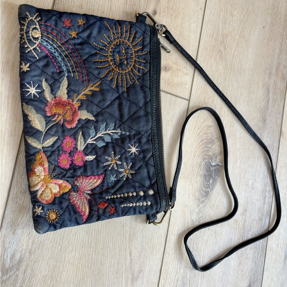 Johnny Was Navy Embroidered Crossbody Bag